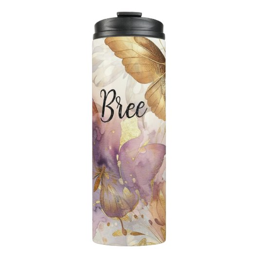 Bouteilles Isothermes Papillon aquarelle violet et or Papillons (Devant)