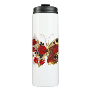 Bouteilles Isothermes Papillon de fleurs rouges aux roses rouges