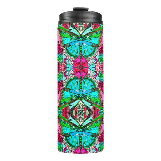 Bouteilles Isothermes Papillon et Motif Batik de Médaillon en Turquoise (Devant)