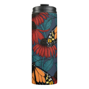 Bouteilles Isothermes Papillon monarque sur des fleurs rouges