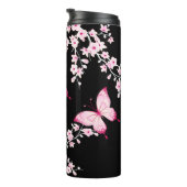 Bouteilles Isothermes Papillon Noir Rose Et Fleurs De Cerisiers  (Tourné sur la droite)