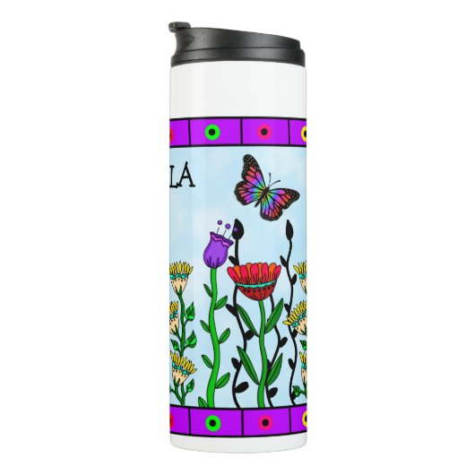 Bouteilles Isothermes Papillon personnalisé et fleurs joli art (Tourné sur la droite)