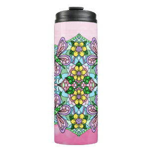 Bouteilles Isothermes Papillon rose Mandala main Whimsical tiré