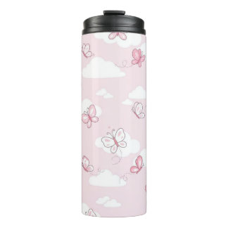 Bouteilles Isothermes Papillon Rose Pâle Nuages Isolés Voyage