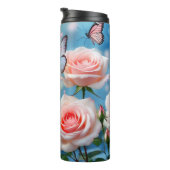 Bouteilles Isothermes Papillon Sur Fleur Rose (Tourné sur la droite)