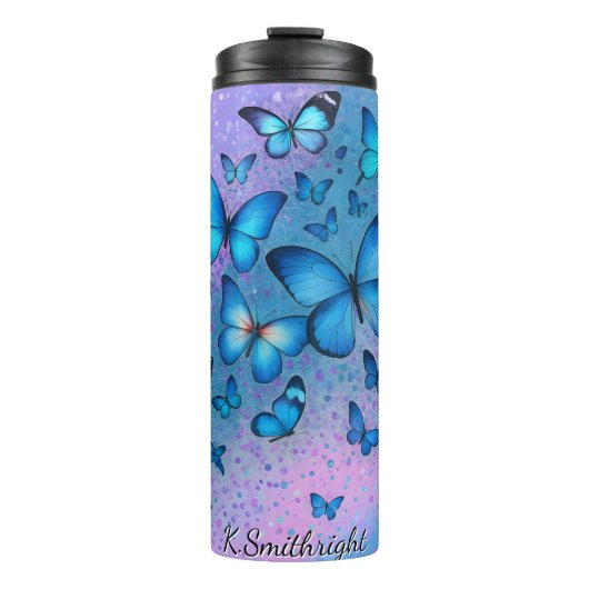 Bouteilles Isothermes Papillons bleus Parties scintillant Ombre Swirl (Devant)
