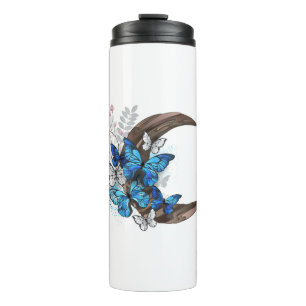 Bouteilles Isothermes Papillons bleus sur croissant en bois