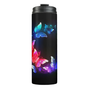 Bouteilles Isothermes Papillons de nuit néon lumineux sur fond noir