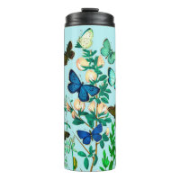 Papillons et Fleur sauvage Botanique sur Sky Blue