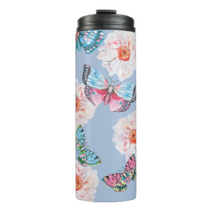 Bouteilles Isothermes Papillons Pastel Anemones Motif d'aquarelle