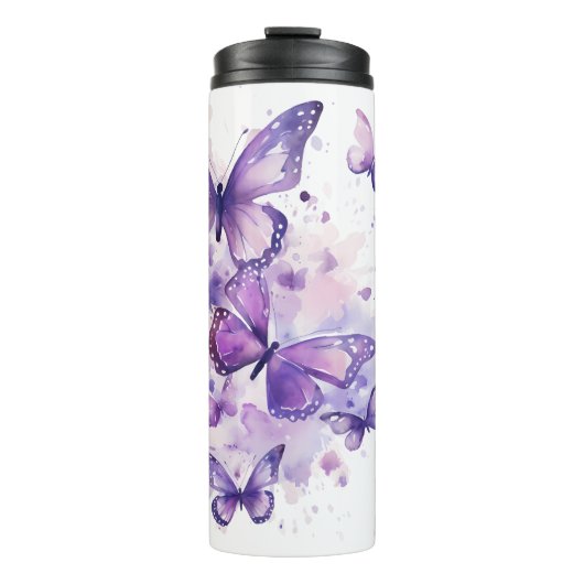 Bouteilles Isothermes Papillons violets à l'aquarelle (Devant)