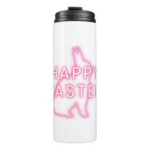 Bouteilles Isothermes Pâques rose heureux signe avec néon lapin clair tr