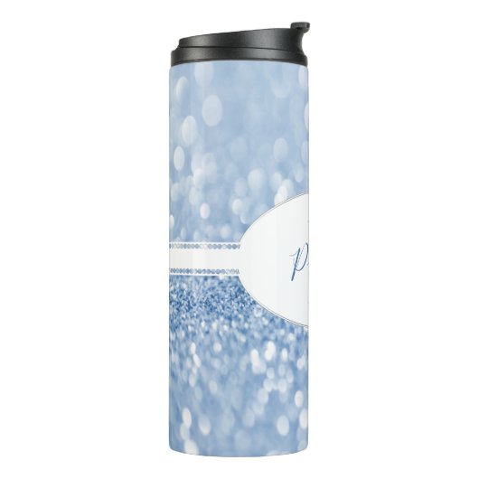 Bouteilles Isothermes Parties scintillant Bleue Personnalisez le caisson (Tourné sur la gauche)