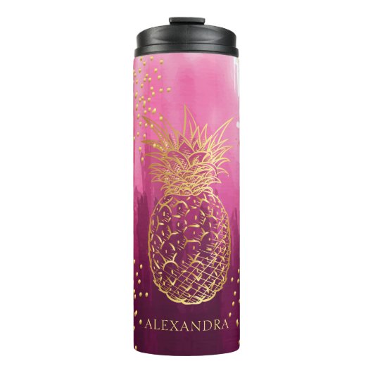 Bouteilles Isothermes Parties scintillant d'ananas rose personnalisée (Devant)