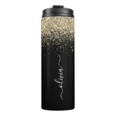 Bouteilles Isothermes Parties scintillant d'or noir Girl Monogramme Nom (Devant)