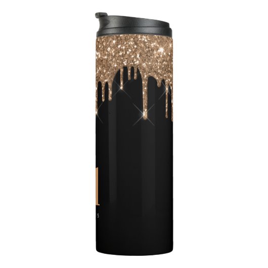 Bouteilles Isothermes Parties scintillant d'or noir goutte monogramme br (Tourné sur la droite)