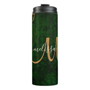 Bouteilles Isothermes Parties scintillant d'or vert chic Agate Monogramm