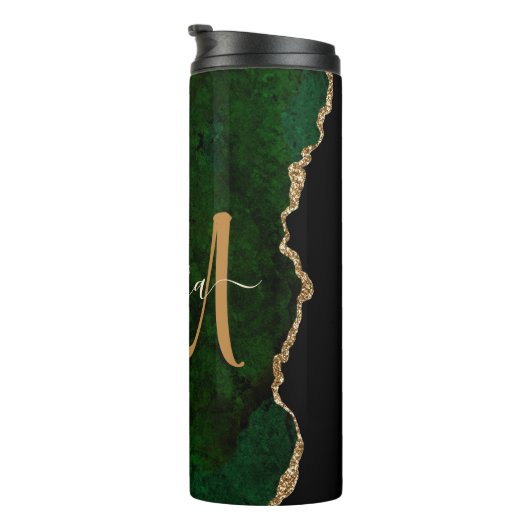 Bouteilles Isothermes Parties scintillant d'or vert chic Agate Monogramm (Tourné sur la droite)