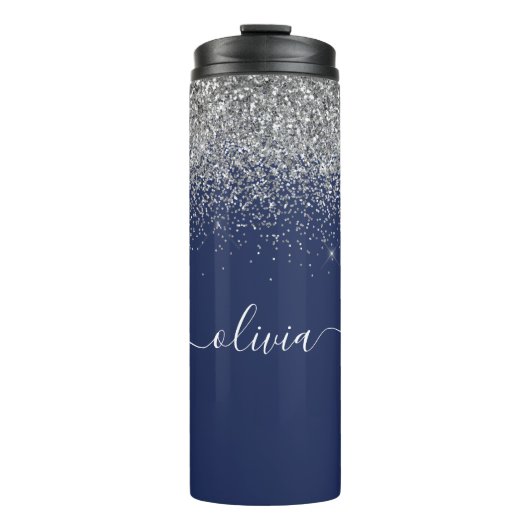 Bouteilles Isothermes Parties scintillant en argent bleu marine Monogram (Devant)