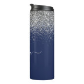 Bouteilles Isothermes Parties scintillant en argent bleu marine Monogram (Tourné sur la droite)