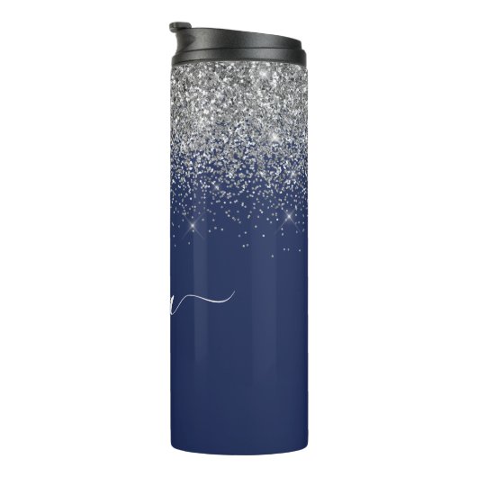 Bouteilles Isothermes Parties scintillant en argent bleu marine Monogram (Tourné sur la droite)