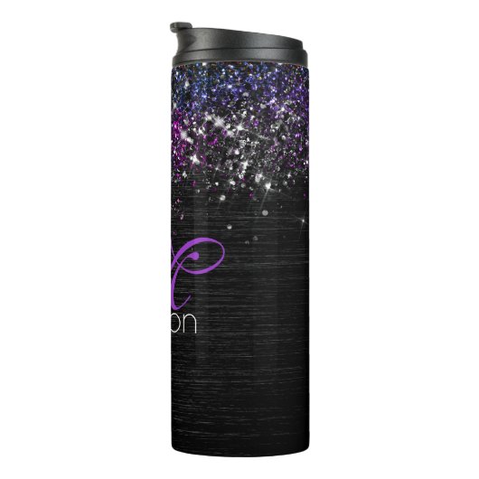 Bouteilles Isothermes Parties scintillant en métal brossé noir violet mo (Tourné sur la droite)