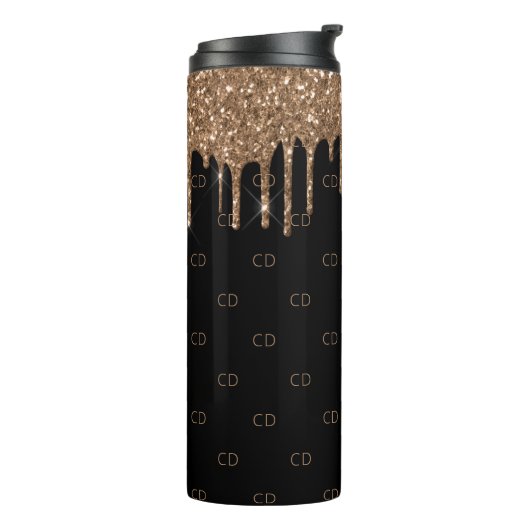 Bouteilles Isothermes Parties scintillant en or noir gouttes motif monog (Tourné sur la gauche)