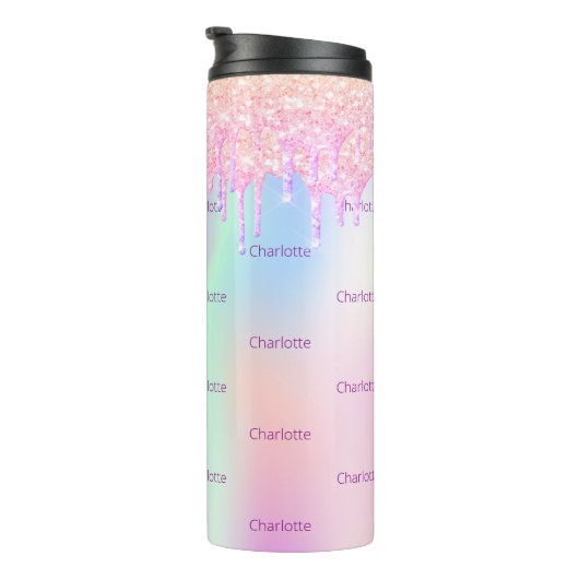 Bouteilles Isothermes Parties scintillant holographique rose nom goutte (Tourné sur la droite)