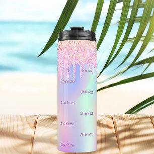 Bouteilles Isothermes Parties scintillant holographique rose nom goutte