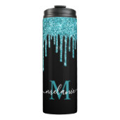 Bouteilles Isothermes Parties scintillant noir Turquoise noir Monogramme (Devant)