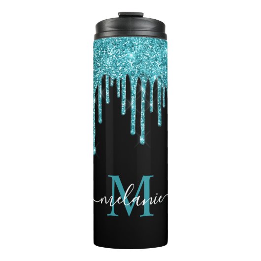 Bouteilles Isothermes Parties scintillant noir Turquoise noir Monogramme (Devant)