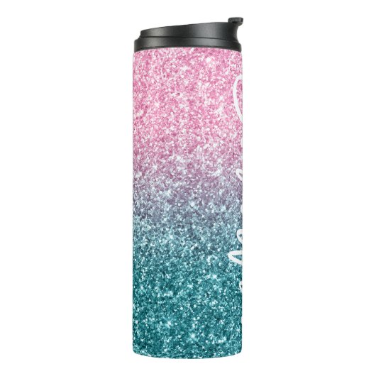 Bouteilles Isothermes Parties scintillant Ombre Turquoise rose clair bri (Tourné sur la gauche)