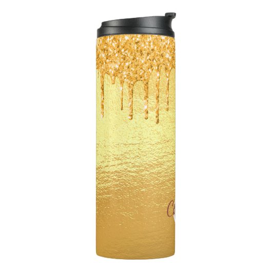 Bouteilles Isothermes Parties scintillant or goutte nom monogramme (Tourné sur la gauche)