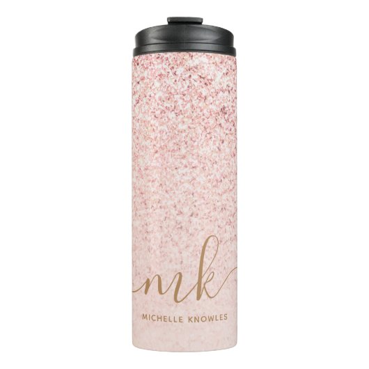 Bouteilles Isothermes Parties scintillant or Rose tendance Initiales fan (Devant)
