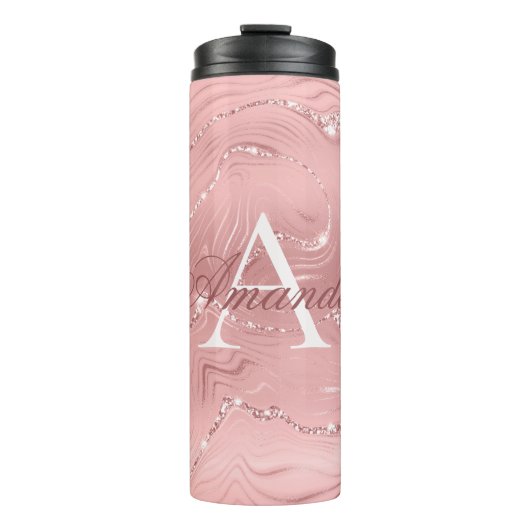Bouteilles Isothermes Parties scintillant Rose Moderne Fille Monogramme  (Devant)