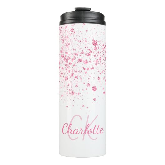 Bouteilles Isothermes Parties scintillant rose monogramme blanc (Devant)