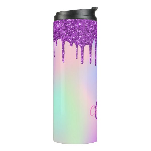 Bouteilles Isothermes Parties scintillant violet arc-en-ciel goutte mono (Tourné sur la gauche)