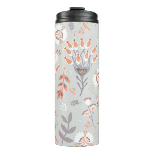 Bouteilles Isothermes Pastel Grey Orange Floral : Élégance Vintage