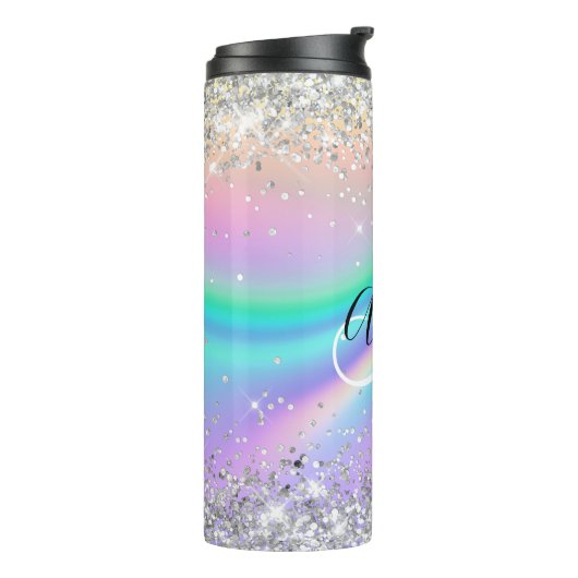 Bouteilles Isothermes Pastel Rainbow Wave Ombre Silver Parties scintilla (Tourné sur la gauche)