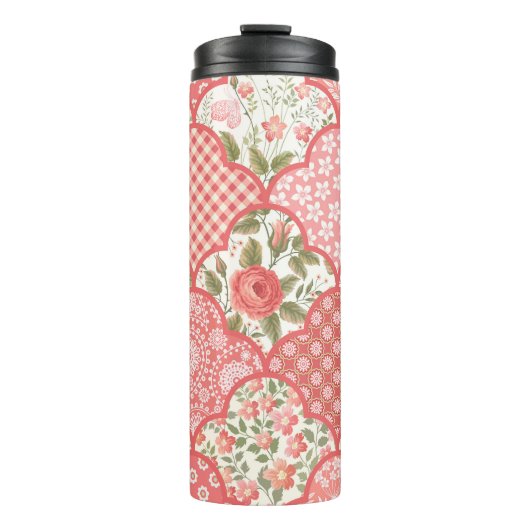 Bouteilles Isothermes Pastel Rose Motif à patchwork floral (Devant)
