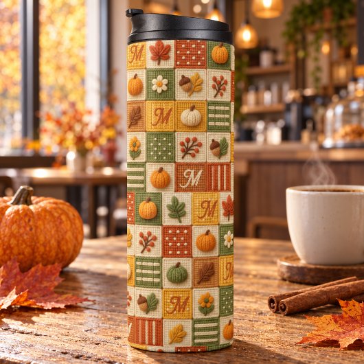 Bouteilles Isothermes Patchwork Automnal Citrouille Monogramme Rustique