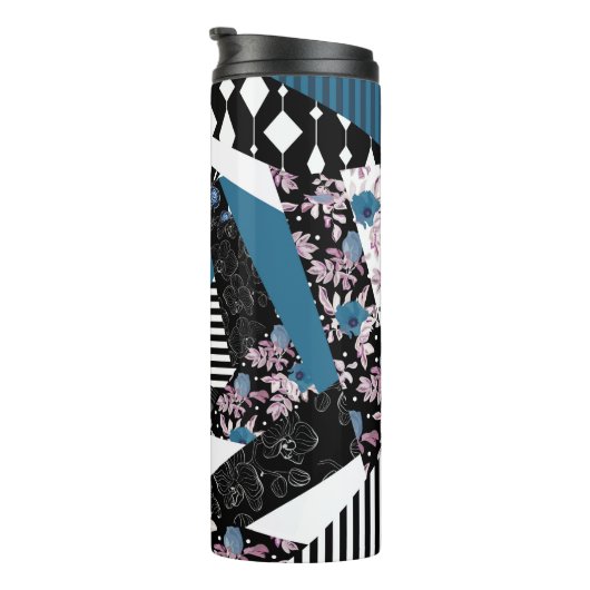 Bouteilles Isothermes patchwork bleu, populaire, patchwork, folle, rusti (Tourné sur la droite)