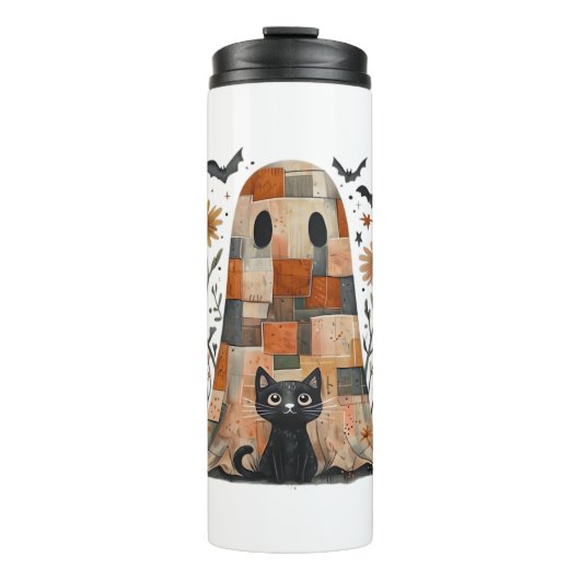 Bouteilles Isothermes Patchwork Halloween Fantôme et chat, Retro Éffraya (Devant)
