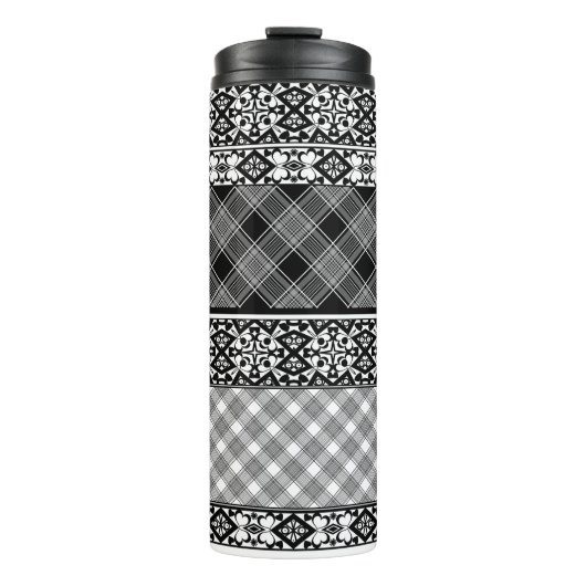 Bouteilles Isothermes Patchwork rayé noir et blanc avec dentelle (Devant)