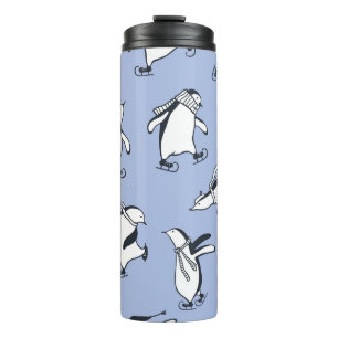 Bouteilles Isothermes Patinage de pingouins, motif vintage dessiné à la 