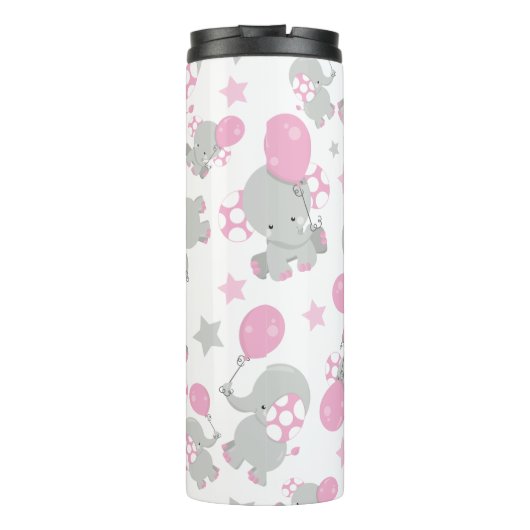 Bouteilles Isothermes Pattern of Elephants, Cute Elephants - Pink Gray (Dos)