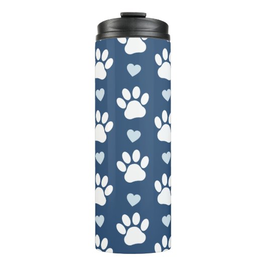 Bouteilles Isothermes Pattern of paws, Dog paws, White paws, Blue Hearts (Devant)