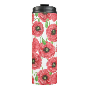 Bouteilles Isothermes Pavot aquarelle modèle floral thermo-tumbler