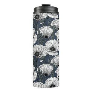 Bouteilles Isothermes Pavot blanc sur cagoule thermique marine