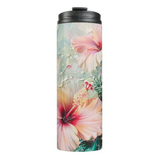 Bouteilles Isothermes Peach rose Hibiscus tropical Anniversaire floral (Devant)